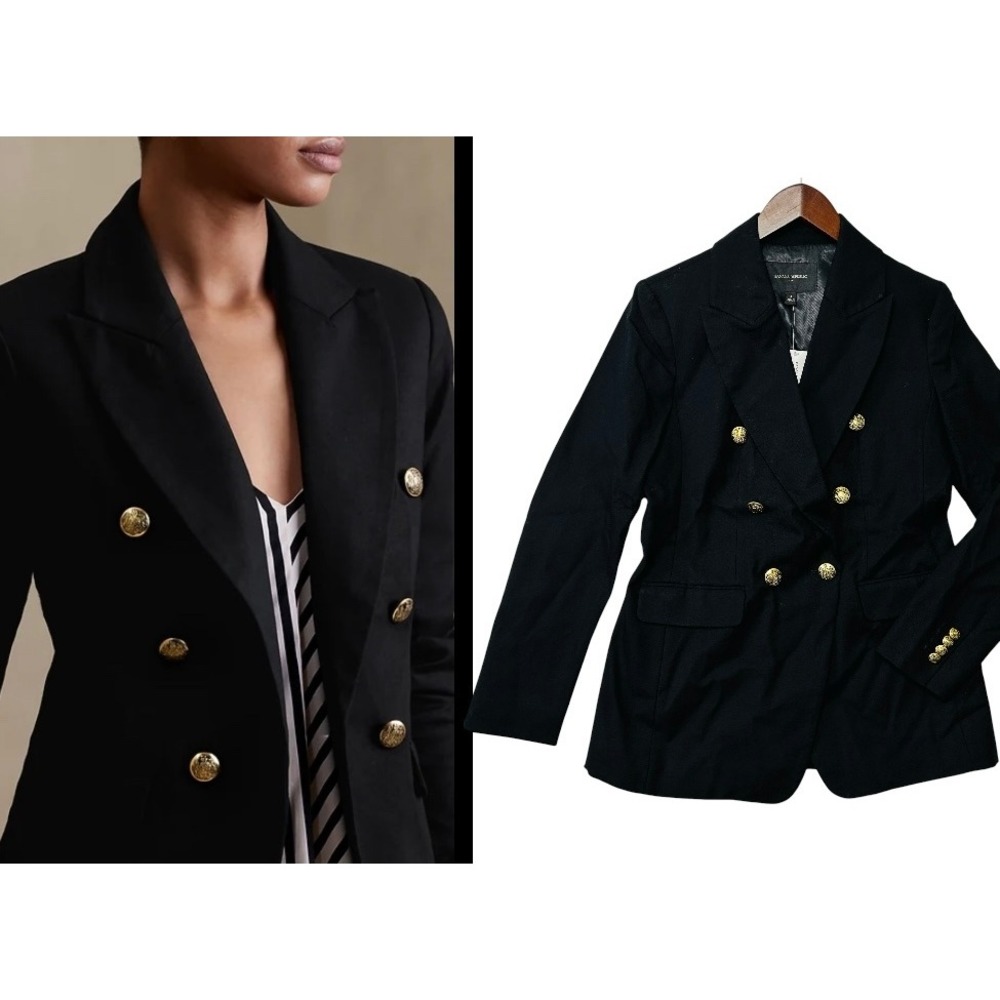 Banana Republic Womens Icon‎ Blazer Size 4 Black Preppy NWT Modern Academic